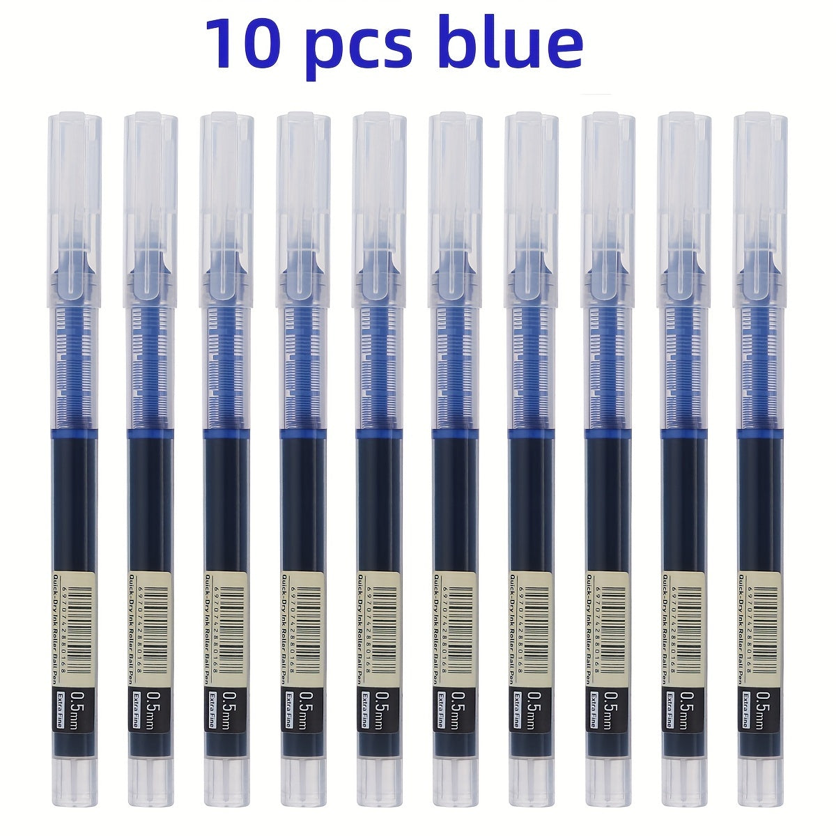 30pcs/10pcs direct liquid quick-drying ballpoint pens in black, blue, and red 0.5mm. School and office gel pens for homework and writing tasks.