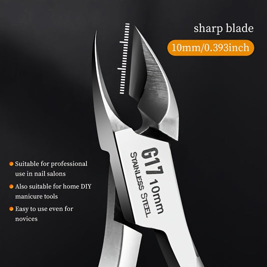 1 piece of Stainless Steel Cuticle Nippers with a 10mm precision tip for dead skin removal, hangnail care, and cuticle trimming. High-quality salon-grade tool for nail care.