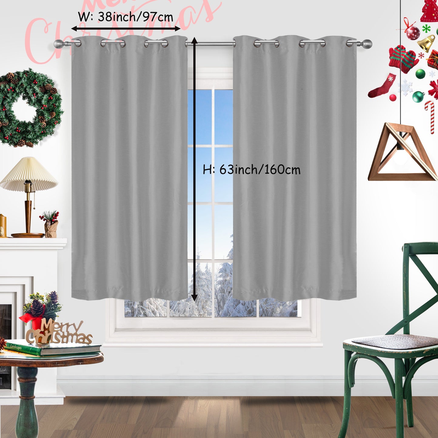 Add a festive touch to your space with 2 pieces of red Christmas curtains. These curtains are made of faux silk with a grommet top design, providing both style and functionality. Perfect for living rooms, bedrooms, offices, kitchens, and studies, these