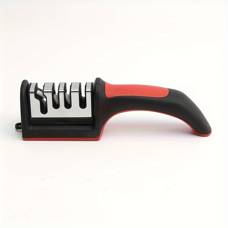 Portable 4-in-1 knife sharpener for kitchen and outdoor use, no power required.