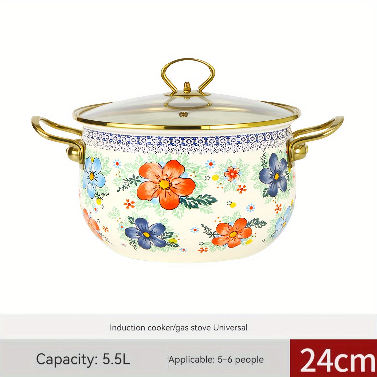 Enamel Soup & Stew Pot with Dual Handles - High-Quality Cookware for Gas & Induction Stoves, Ideal for Family Gatherings & Special Occasions - Includes Clear Lid for Easy Viewing