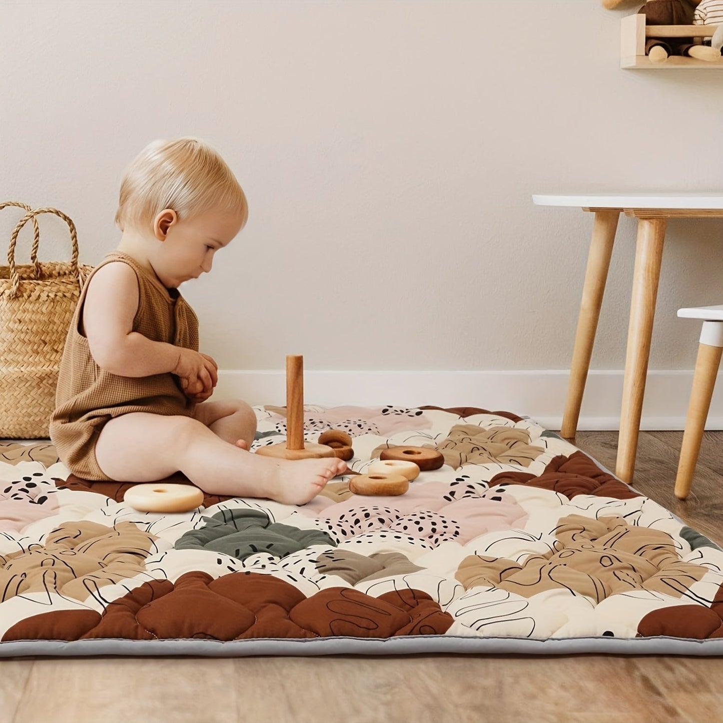 Foldable Thicker Foam Play Mat measuring 127.0cm X 127.0cm for Playpens & Floors - Soft, Non-Slip & Odor-Free Crawling Mat for Babies & Toddlers, Machine Washable with BOHO Design