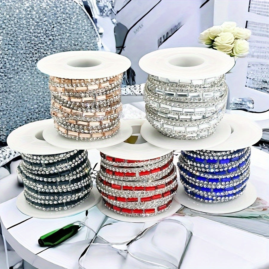 Decorate in style with this versatile Self-Adhesive Rhinestone Trim Strip! Measuring 0.7cm wide, this crystal ribbon applique is perfect for adding a touch of glamour to your DIY fashion projects, shoes, car decor, and festive embellishments.