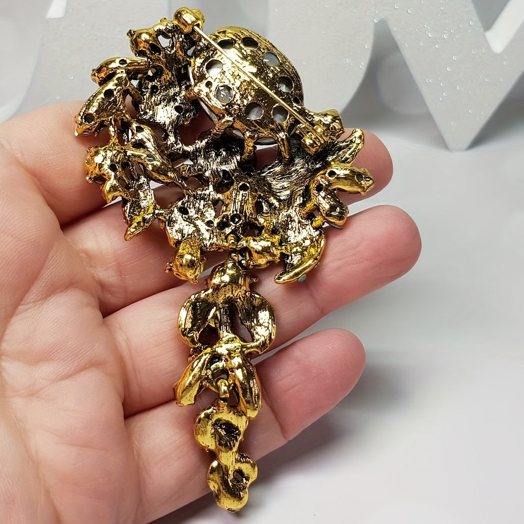 Beautiful antique-style brooch embellished with shimmering brown and green crystals - made of durable alloy, perfect for a one-of-a-kind gift suggestion.