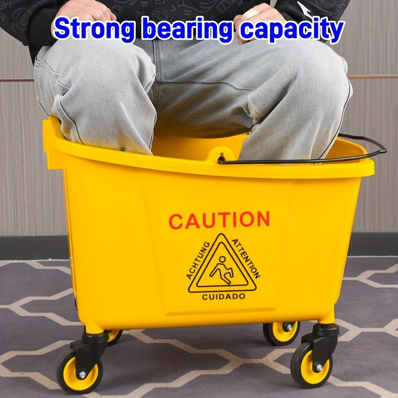 20L Yellow Commercial Mop Bucket with Wringer and Hand Press Floor Cleaning Cart for Home, School, Hotel, Shopping Centers - Sturdy Plastic Bucket for Living Room, Bedroom, Bathroom, and Kitchen Cleaning, with Water Squeezer