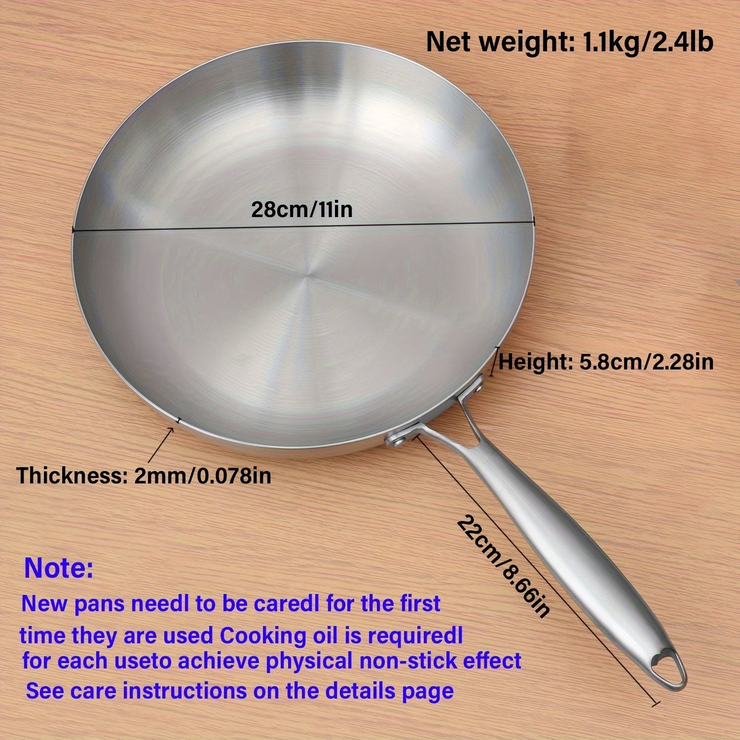 Stainless Steel Frying Pan - Professional Grade, Non-Stick Tri-Ply Cooking Skillet with Induction Compatibility and Dishwasher Safe Brushed Finish - Ideal for Grilling and Frying.