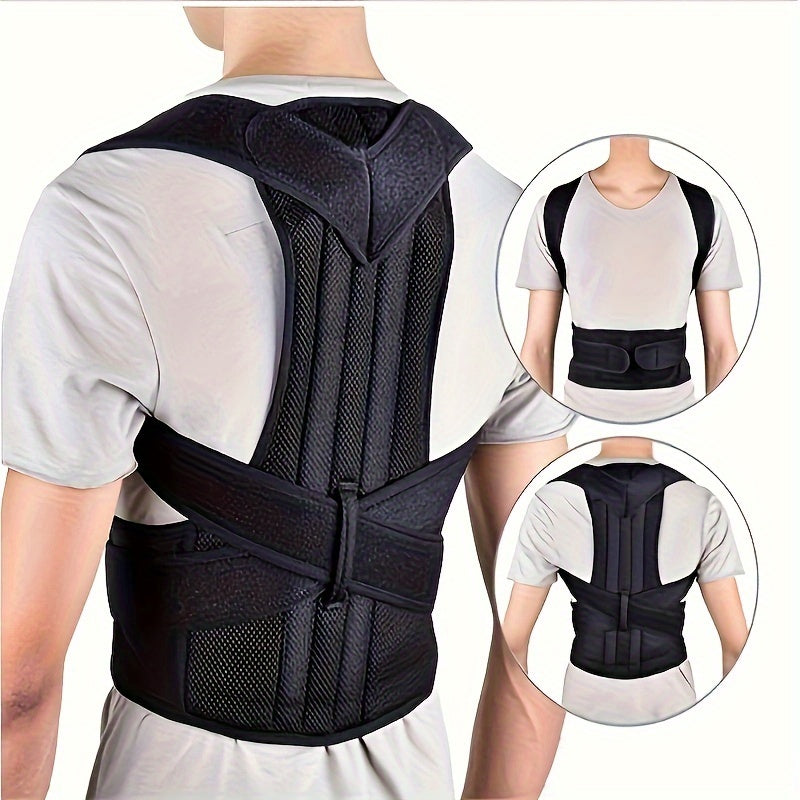 Improve posture with adjustable brace; size up for best fit.