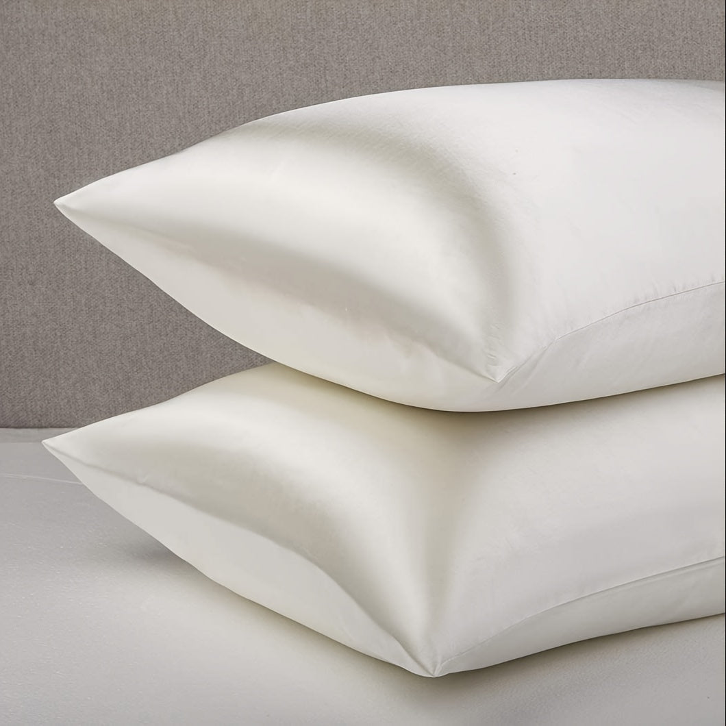 Pair of 2 Satin Pillow Protectors, Hypoallergenic and Soft Silk-Like Feel, Resistant to Wrinkles, Machine Washable, Made of Polyester with 80-85g Fabric Weight, No-Pilling Technology