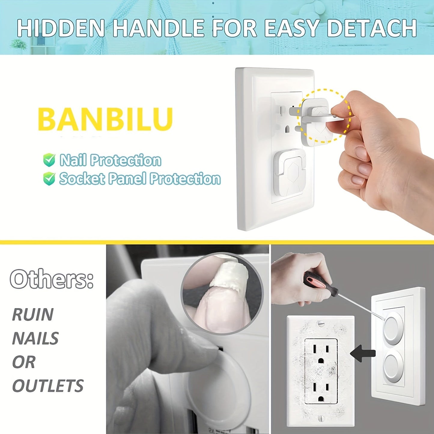 Baby proofing plug covers with hidden pull handle - set of 30. Features 3-prong child safety socket covers to protect electrical outlets and keep kids safe. Outlet protectors with kid-proof cap design.