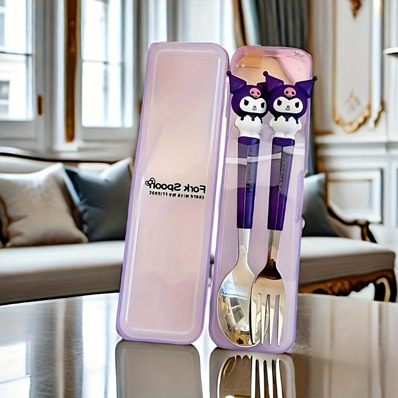 Sanrio Cutie Kouromi Hello Kitty Cartoon Spoon And Fork Set: Stainless steel kitchenware 2-piece set for restaurants and food trucks.