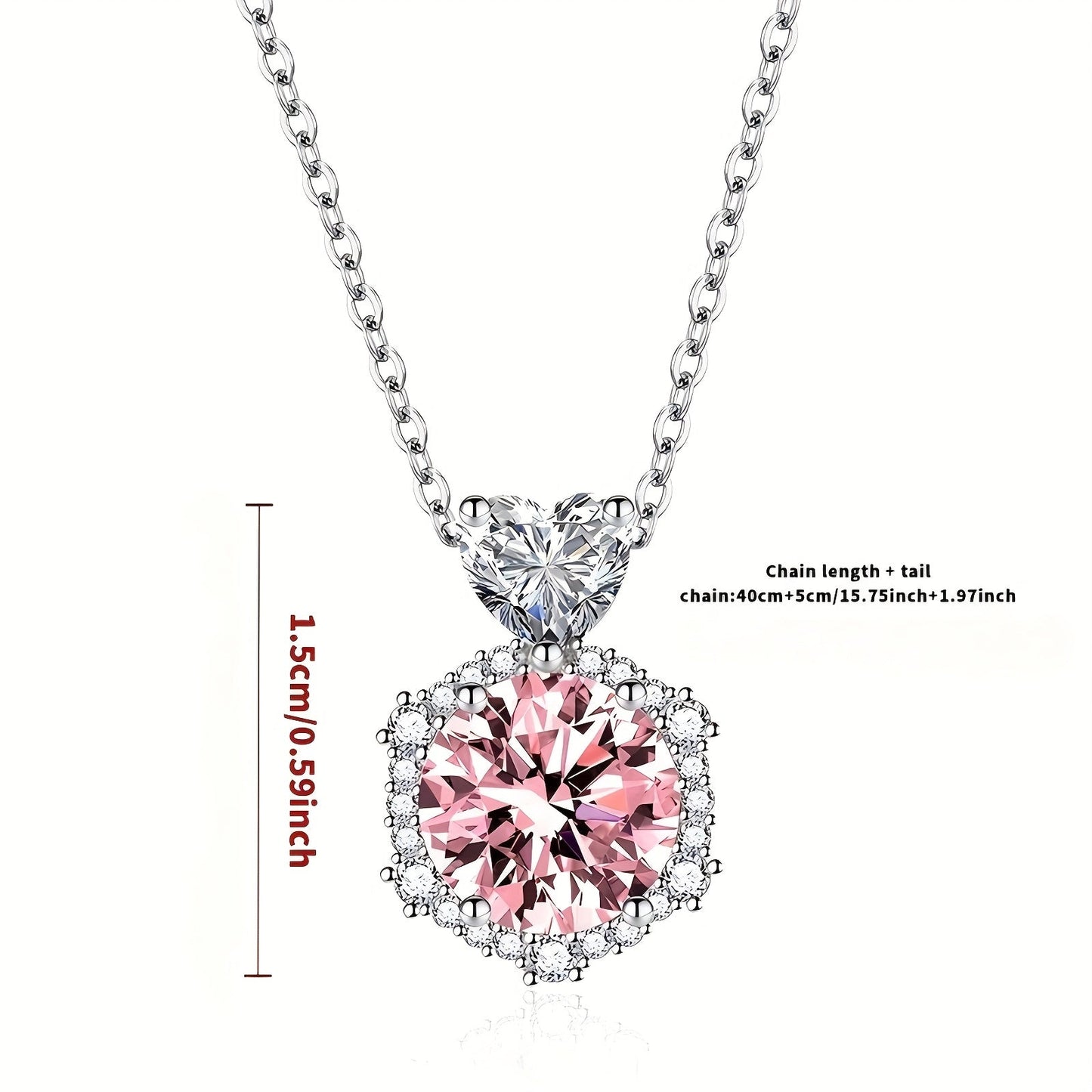 Fashionable necklace featuring a shining moissanite pendant and a pink diamond leaf design