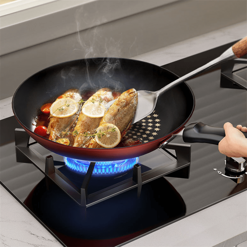 Heavy-duty non-stick iron skillet set with lids for cooking at home, RV, or outdoors. Great for steaks, pancakes, and gourmet dishes on gas or induction stoves. Durable and versatile design.