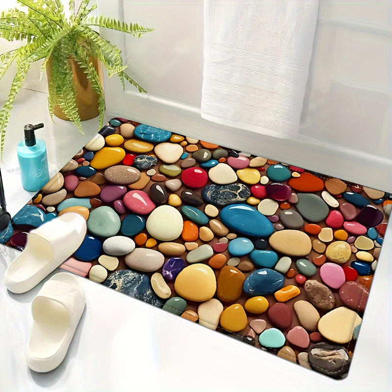 This bath rug features a stylish pebble pattern and is made from 100% polyester flannel for a soft and luxurious feel. It is non-slip, absorbent, and quick-drying, making it perfect for use in the shower. This mat is also machine washable, making it easy