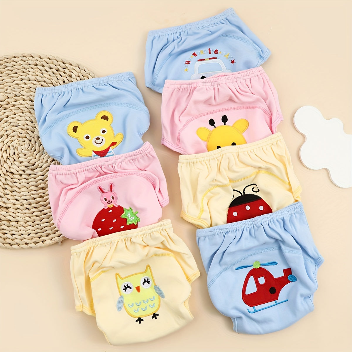 Set of 3 Washable Cotton Training Underwear for Baby Toddlers, Leakproof Potty Learning Pants with Breathable Fabric, Suitable for Infants Aged 0-3 Years - Assorted Designs