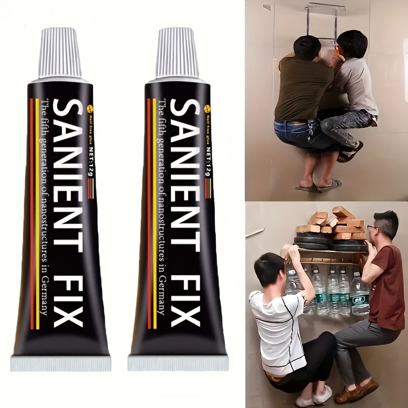 1pc SANIEN FIX Multi-Purpose Adhesive Tube with Nail-Free Stickers - High-Strength, No-Drill, Waterproof Glue for Kitchen & Bathroom - Suitable for plastic, concrete, glass, metal surfaces.