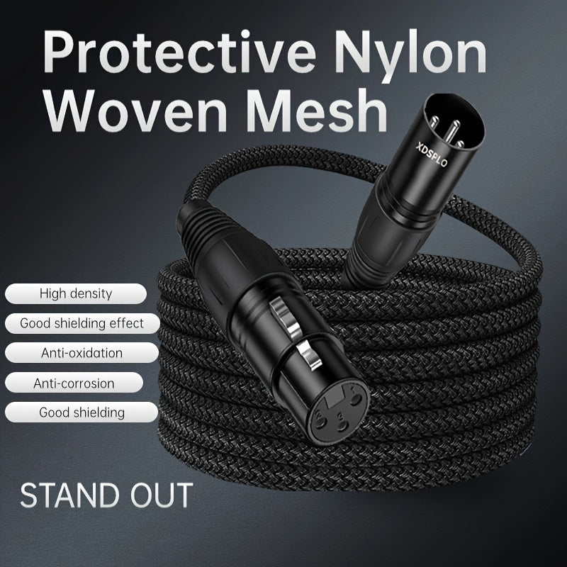 XDSPLO High-Fidelity XLR Male to Female Microphone Cable made of durable nylon braided with pure copper core for loss-free signal transmission. Includes thicker pins and intricate