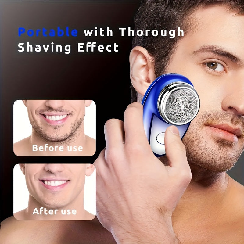 Compact USB rechargeable electric shaver with dual magnetic head for wet and dry shaving, ideal for home, office, and car use, essential for travel.