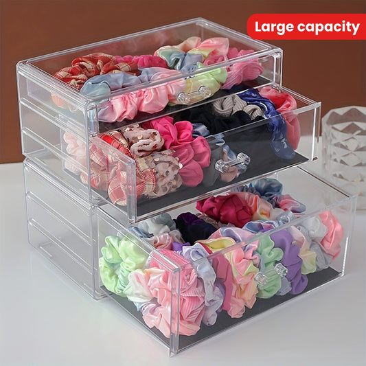 Hair accessories storage jewelry box with transparent and dustproof design, featuring an elastic band for hair rings and a comb box for hair clips. This large capacity storage box is perfect for organizing and storing all your jewelry.