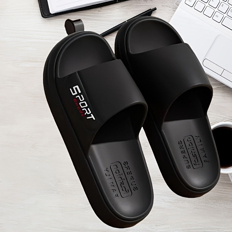 Sporty EVA slides with "SPORT" print, non-slip thick sole for men and women, perfect for home, leisure, beach, and outdoor wear.