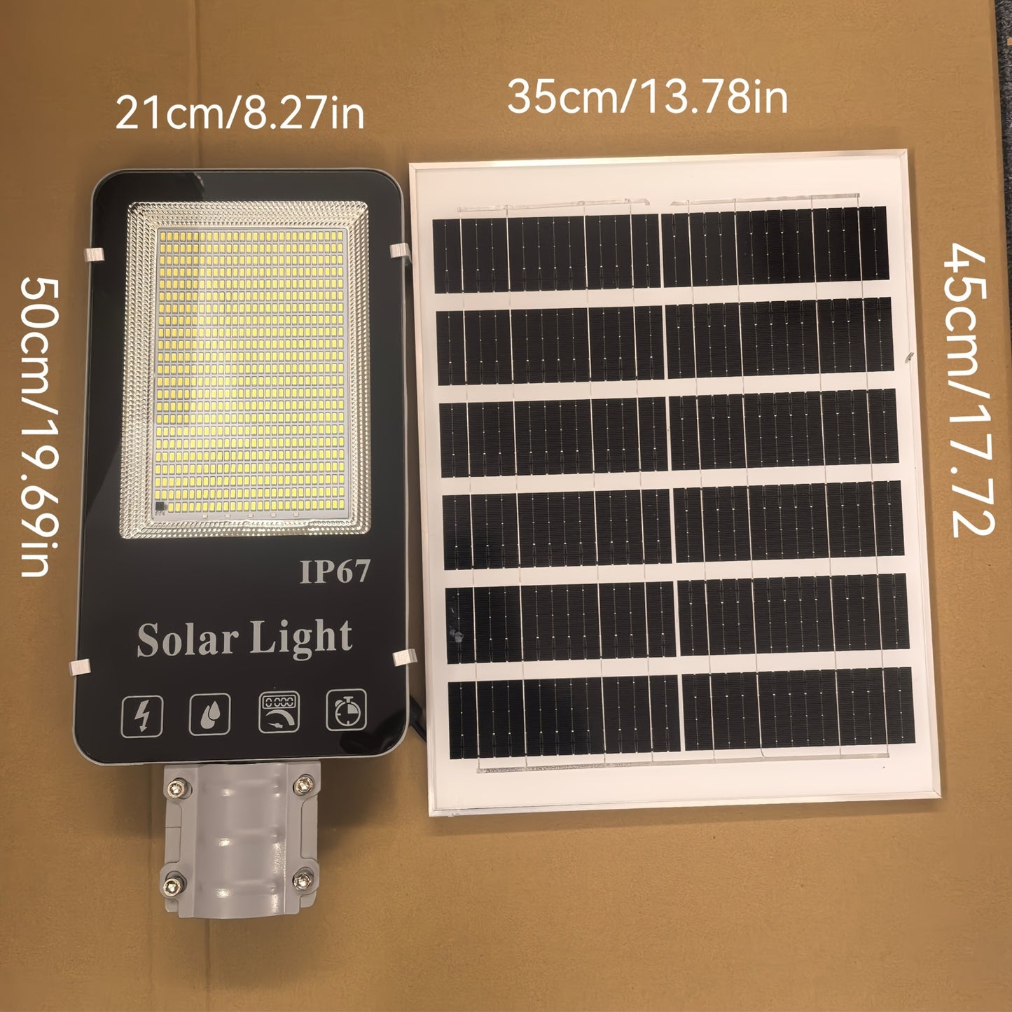 500W quyoshli ko'cha ustun chiroqlari, 20AH batareya, 25W quyosh paneli, masofadan boshqarish, ABS material, infraqizil sensor, shisha soyali ajratiladigan floodlight, litiy quyosh batareyasi, o'rnatish