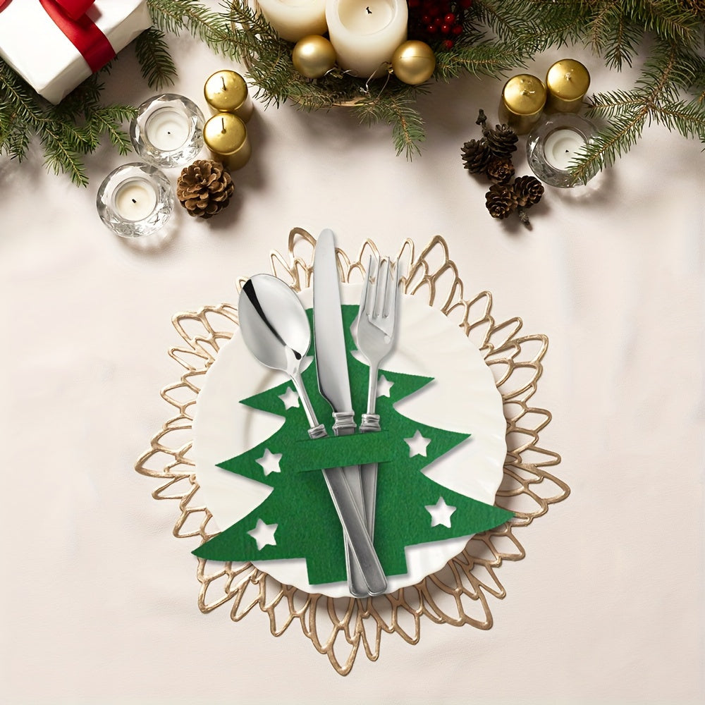 12pcs Christmas Tree Knife and Fork Set features Classic Christmas Design for Holiday Dining & Party Decor