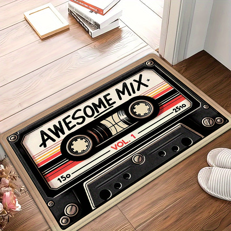 Retro Cassette Tape Welcome Mat - Plush, Anti-Slip & Colorfast Flannel Rug for Any Room - Easy-Care Home Accent