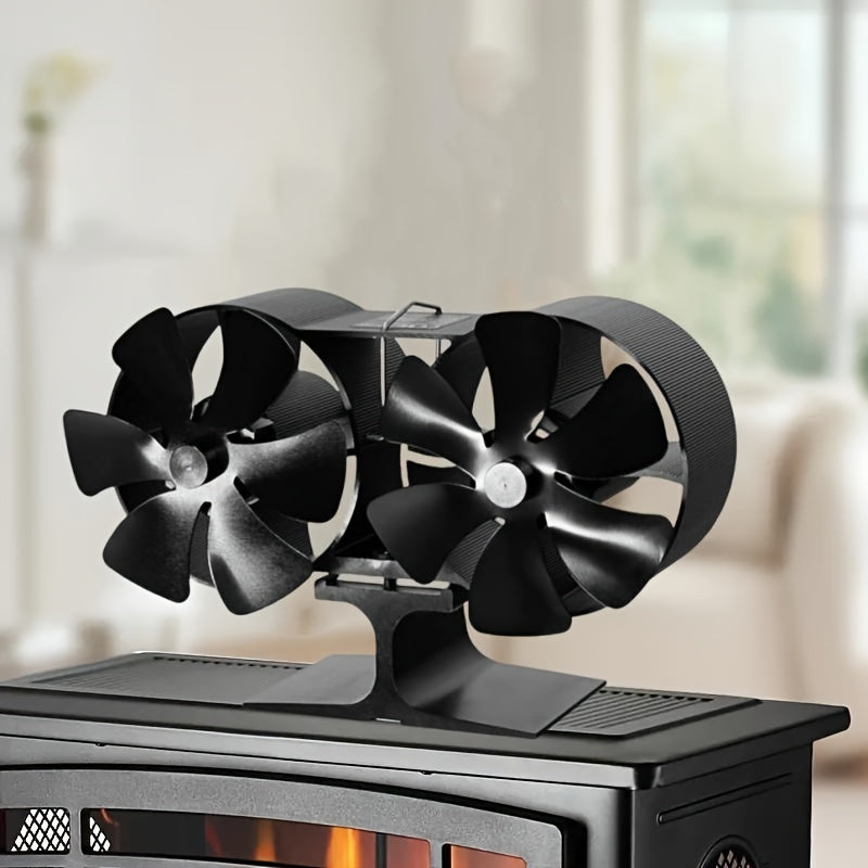 Polished Aluminum Wood Stove Fan with 12 Blades for High-Speed Air Circulation, No Electricity Required - Compatible with Wood, Gas, Pellet, and Log Fireplaces, Comes with Multiple Components