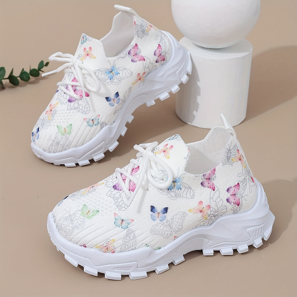 Girls' Casual Butterfly Print Sneakers - Comfortable shoes for running, hiking, and daily wear made with breathable fabric and soft PVC sole.