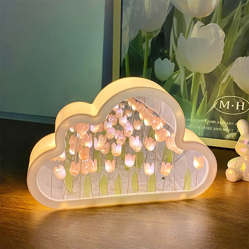 DIY Tulip Cloud Night Light Kit, Handcrafted Acrylic Material, Seasonal Decorative Craft Gift. Compact storage, assembly height under 68.58 cm.