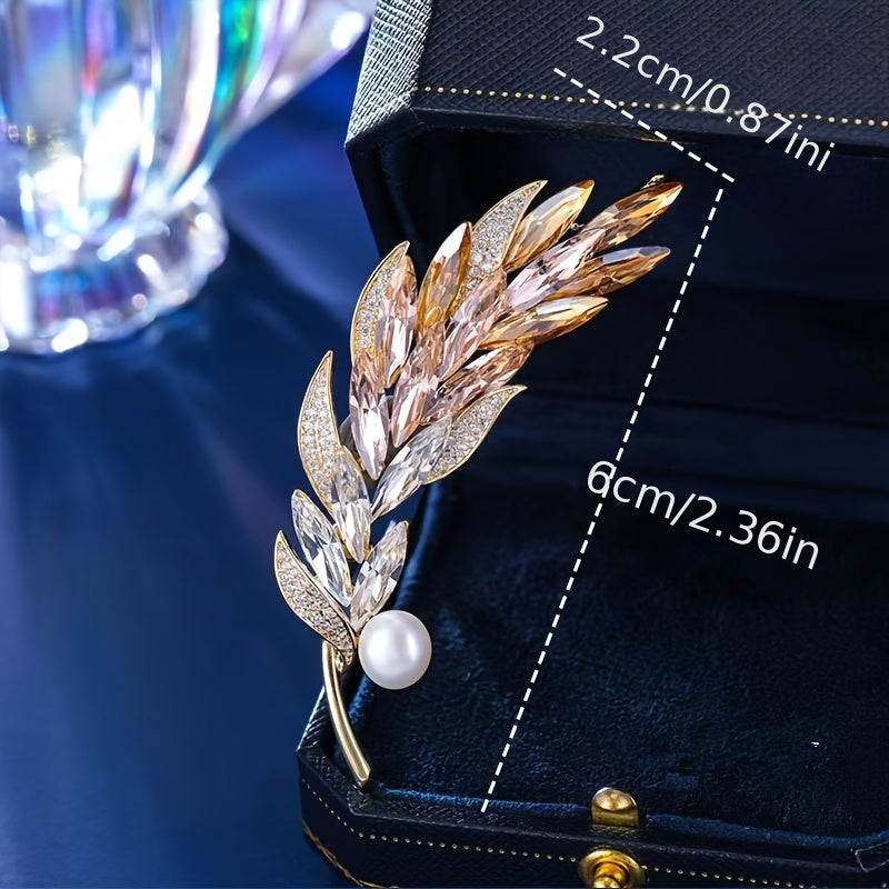 Chic bug'doy quloqi broshka, ajoyib rhinestone'lar bilan - ayollar uchun noyob o'simlik ilhomlangan pin va broshka