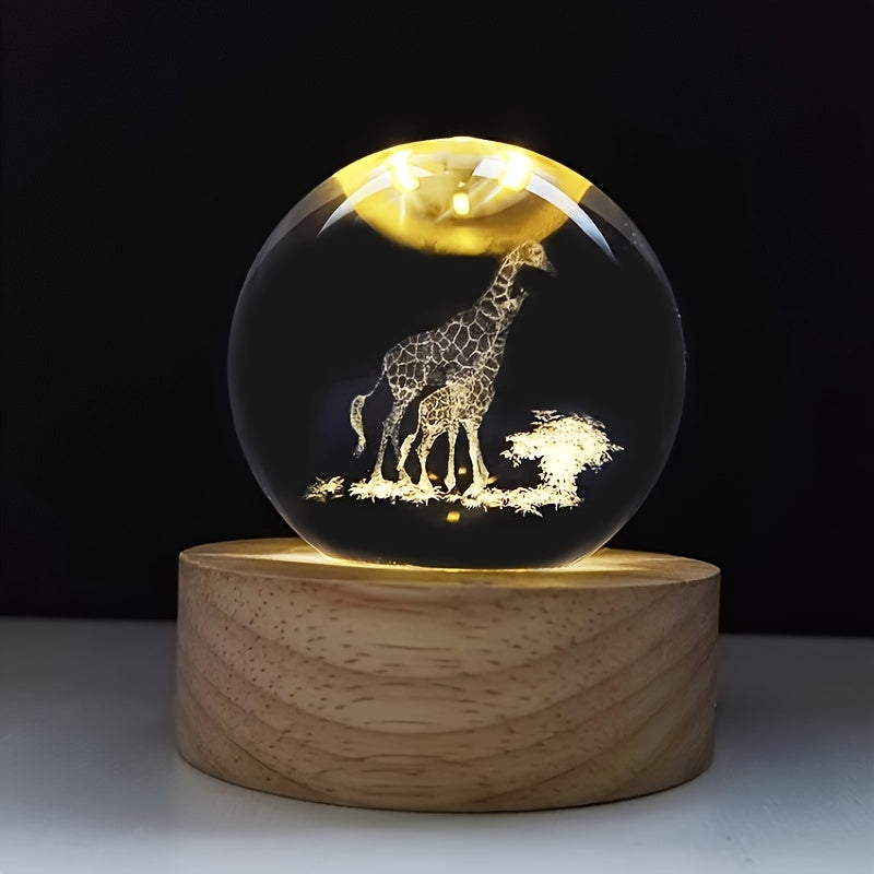 Crystal Ball Giraffe Night Light - 6cm USB-Powered LED Lamp for Bedroom & Desk Decor, Ideal Birthday or Holiday Present for Creative Minds