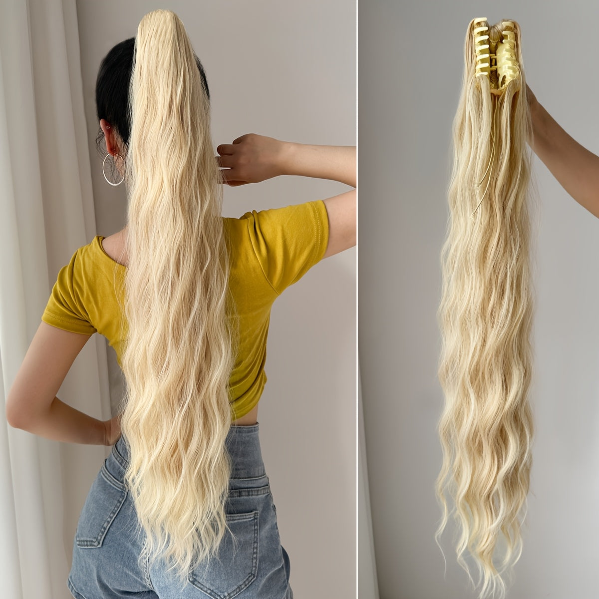 Ombre water wave heat resistant synthetic ponytail hairpiece for girls and women for parties and daily use, 81.28 cm long.