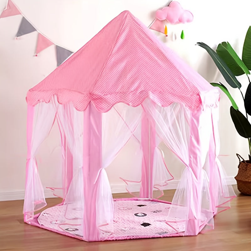 Pink Hexagonal Princess Castle Tent for indoor and outdoor play, perfect for imaginative playtime.