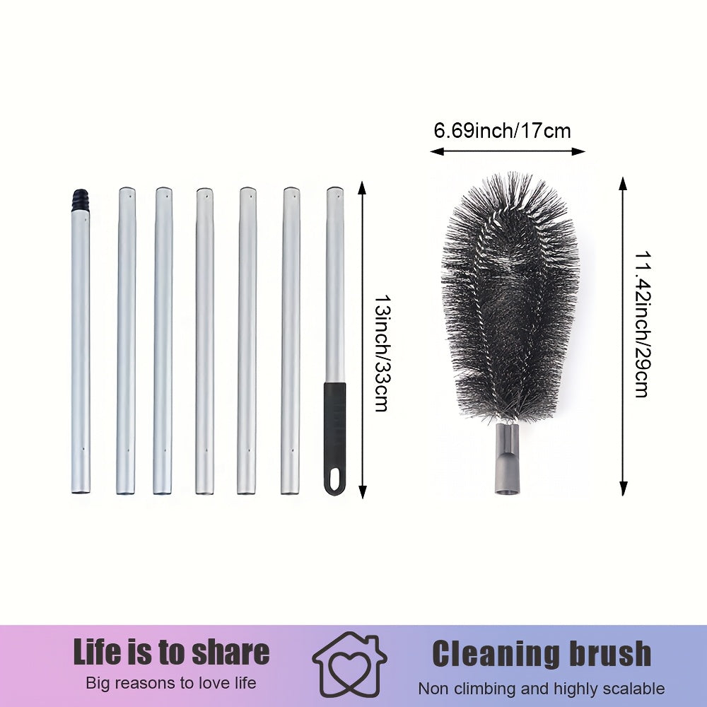 Versatile 7-Section Extendable Pole Brush Set for High-Reach Cleaning - Multi-Purpose Dust Cleaning Brushes for Home Use in Living Room, Bedroom, Bathroom, Toilet, and Outdoors. Telescopic Gutter Cleaning Tool, Non-Electric and Convenient.