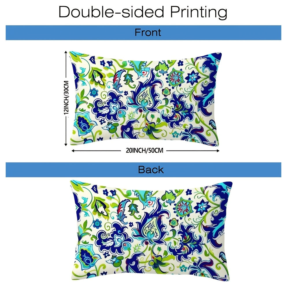 DIJIULU8093 - Set of Two Vibrant Turkish Tile Floral Pattern Pillow Covers, 30.48x50.8 cm, Made of Double-Sided Short Plush Polyester, Ideal for Decorating Sofas and Bedrooms