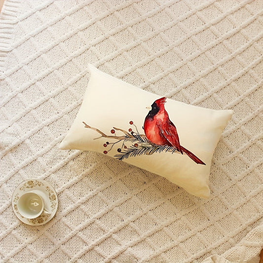 Decorative Linen Pillow Cover featuring a Delightful Red Cardinal Design - 30.48x50.8 cm, Perfect for Modern Farmhouse Decor, Easy to Clean with Hidden Zipper, Great for any Room or Outdoor Garden Swings, Stylish Decorative Pillow Cover