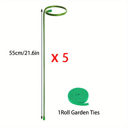 5/10 Metal garden plant stakes for single-stemmed flower support hoops, ideal for amaryllis, orchids, lilies, roses, and peonies.