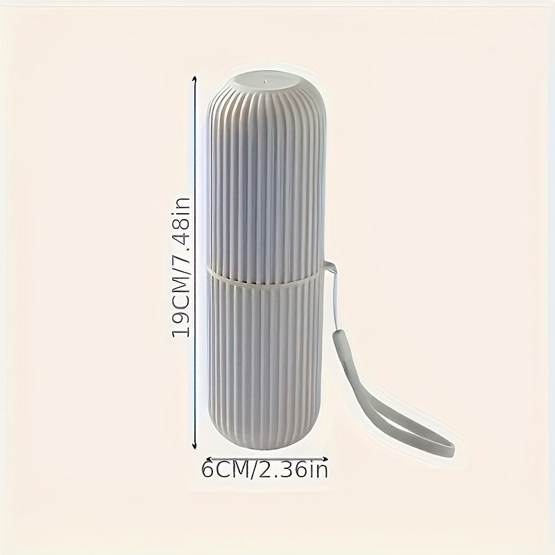 Portable toothbrush holder with rinse cup for travel and bathroom use, hypoallergenic and alcohol-free.