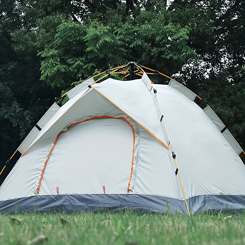 Portable dome tent for 2-3 people with mosquito netting, fiberglass poles. Perfect for family camping and outdoor adventures. Easy setup, all-season use. Durable white polyester fabric.