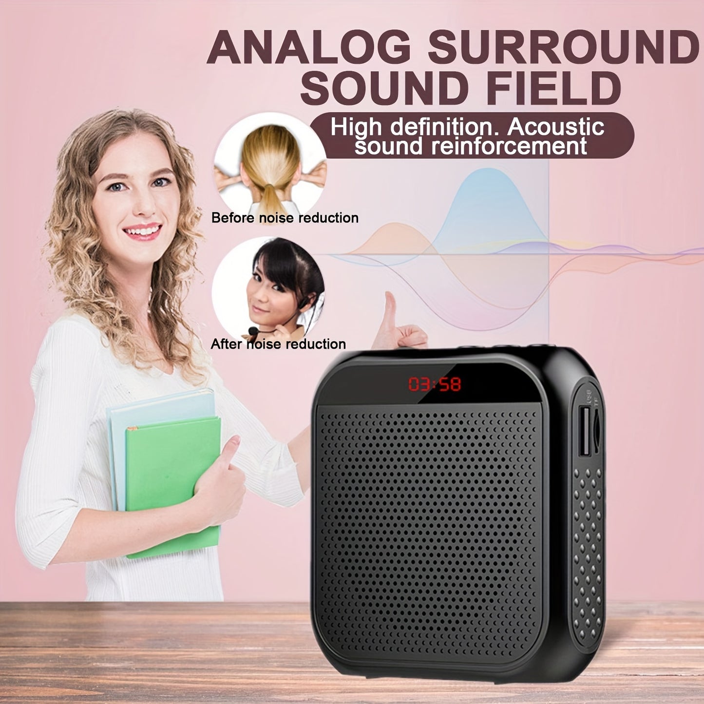 HOTU 1pc High-Definition Portable Voice Amplifier - USB Rechargeable Wired Headset Microphone with Crystal Clear Sound for Teachers, Meetings, and Tour Guiding. Black color.