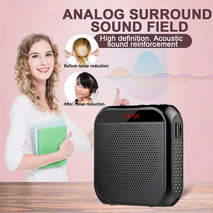 HOTU 1pc High-Definition Portable Voice Amplifier - USB Rechargeable Wired Headset Microphone with Crystal Clear Sound for Teachers, Meetings, and Tour Guiding. Black color.