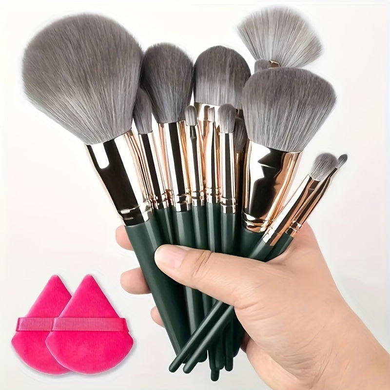 14pcs makeup brushes with soft synthetic bristles perfect for makeup, including brushes for rouge, foundation, eye shadow, and lips. Suitable for beginners to professionals.