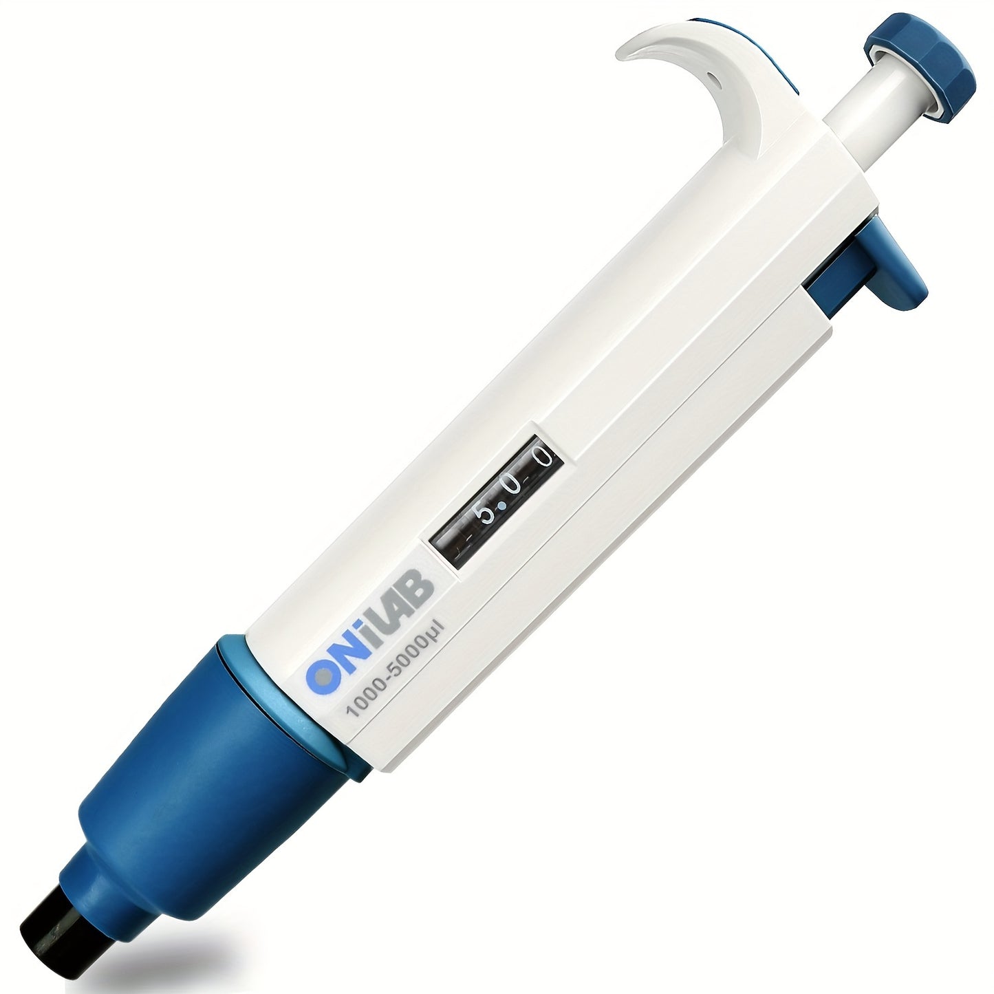 High-Precision ONiLAB Micropipette, adjustable 0.1ul-10ml, autoclavable, with ergonomic grip and storage holder.