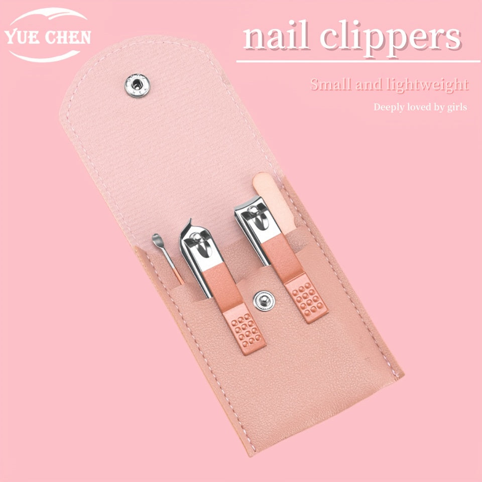 Pink nail tool set for girls, includes various tools for nail care and grooming.