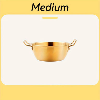 Durable stainless steel bowl with handles for versatile use, ideal for Asian cuisine.