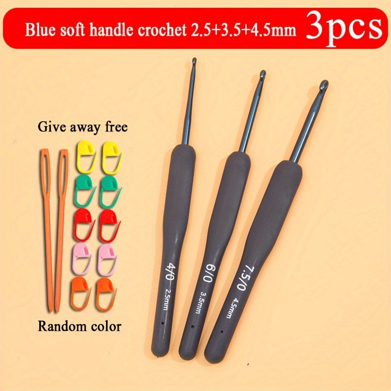 Blue crochet tool set includes 9pcs with soft handle, perfect for beginners. Random color. Great gift.