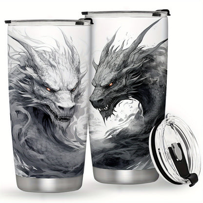 Stainless steel tumbler featuring a 3D dragon design, leak proof and BPA free. Vacuum insulated for outdoor activities. Ideal gift for holidays and birthdays.