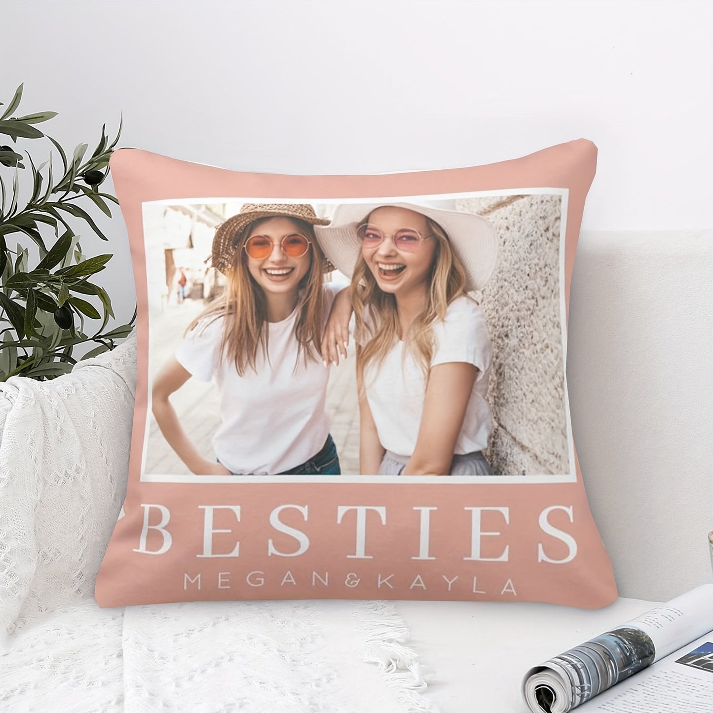 Soft Plush Pillow Cover - Single Sided, Modern Chic Design, Customizable Size - Ideal for Best Friends & Home Decor - Great for Sofa, Bedroom, Living Room (Pillow Not Included)