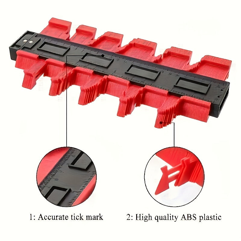 A versatile plastic contour measuring tool that can be adjusted to different angles, stretched, retracted, and reused.