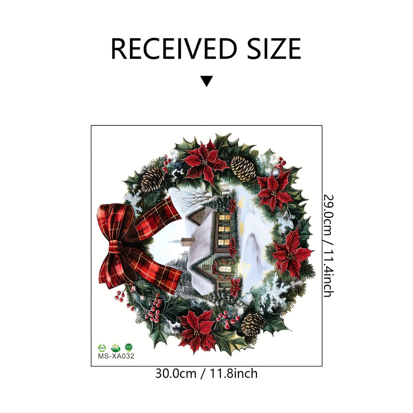 Add festive cheer to your living room with the Christmas Wreath & Snow House Window Cling - a self-adhesive holiday decoration for your glass windows. Bring the magic of Christmas into your home with this charming holiday decor.